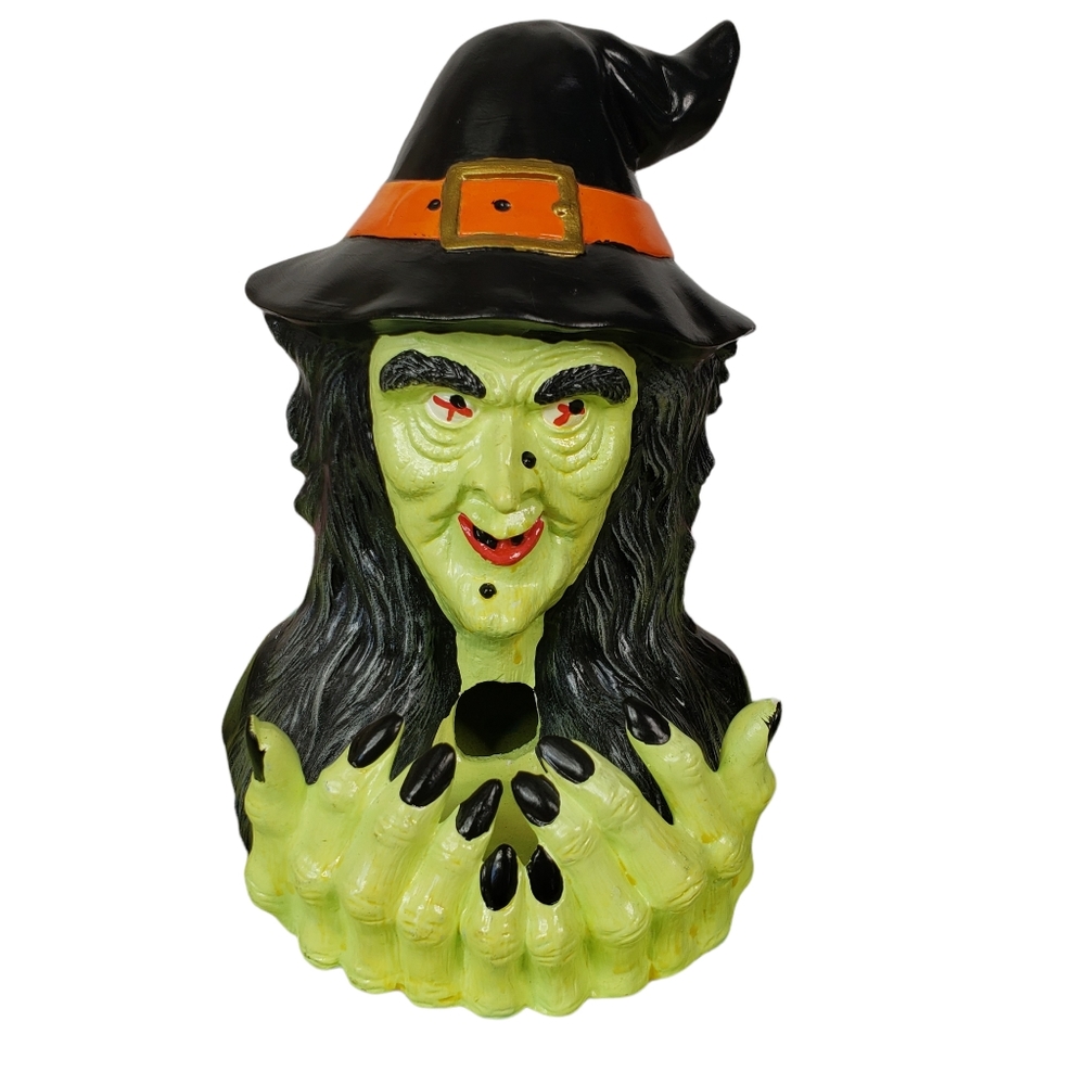 Vintage Halloween Witch Mold Ceramic Retro Centerpiece Candy Holder Candle 9.5"
